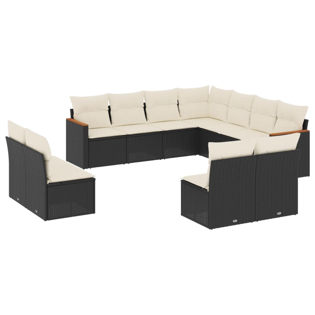 sofasæt til haven 11 dele med hynder polyrattan sort