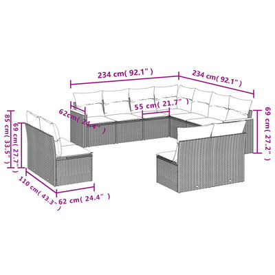 sofasæt til haven 11 dele med hynder polyrattan sort