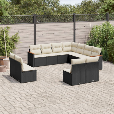 sofasæt til haven 11 dele med hynder polyrattan sort