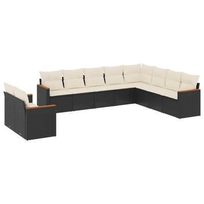 sofasæt til haven 10 dele med hynder polyrattan sort