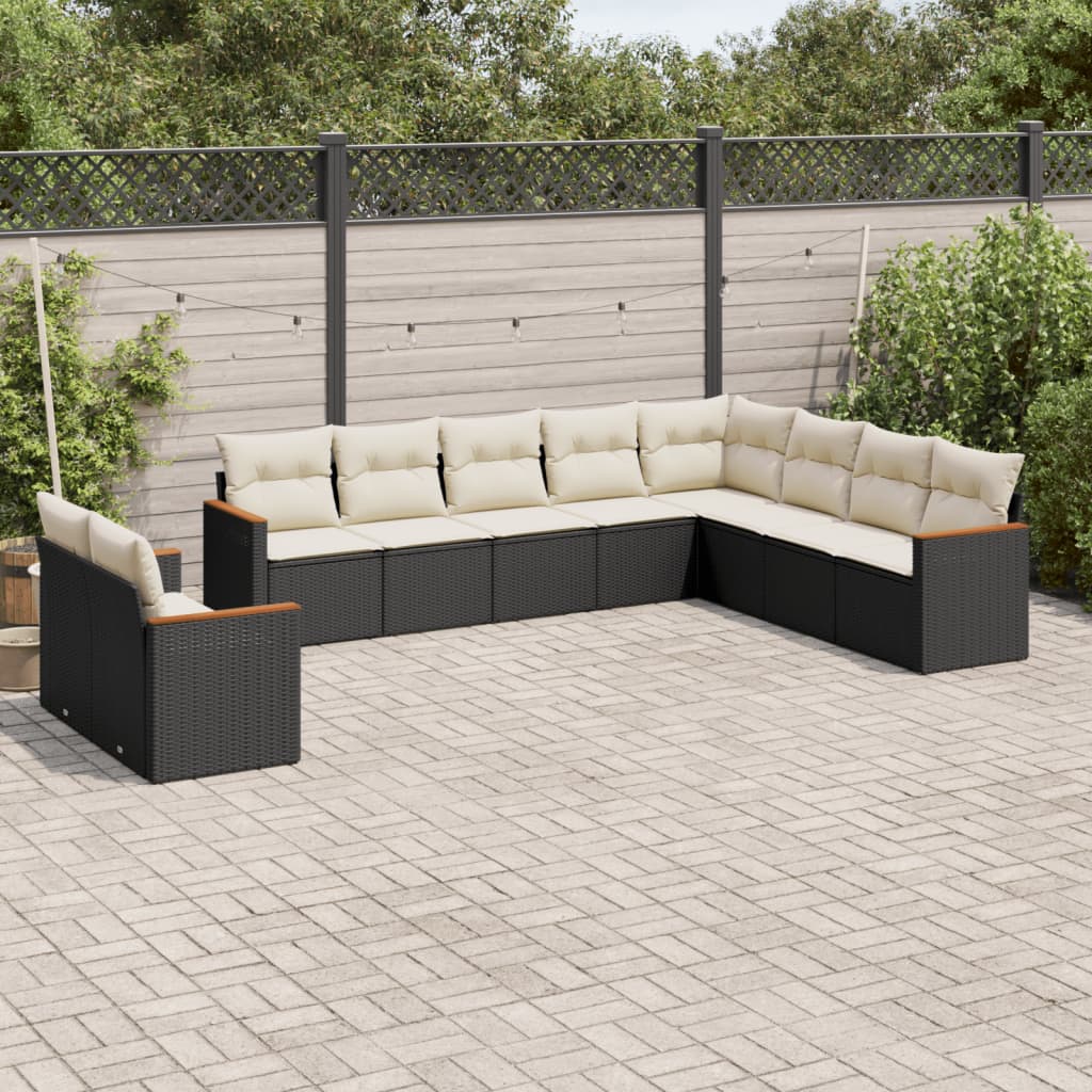 sofasæt til haven 10 dele med hynder polyrattan sort
