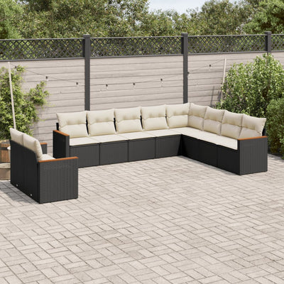 sofasæt til haven 10 dele med hynder polyrattan sort