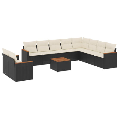 sofasæt til haven 11 dele med hynder polyrattan sort