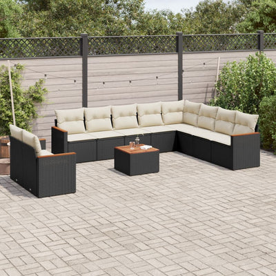 sofasæt til haven 11 dele med hynder polyrattan sort