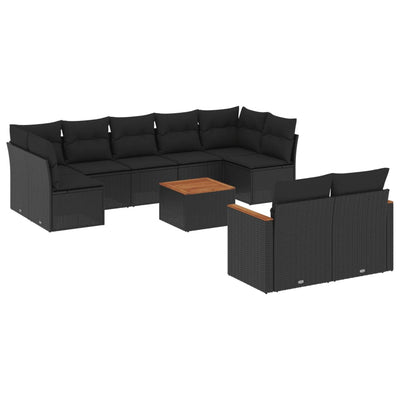 sofasæt til haven 10 dele med hynder polyrattan sort