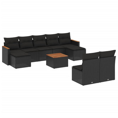 sofasæt til haven 10 dele med hynder polyrattan sort
