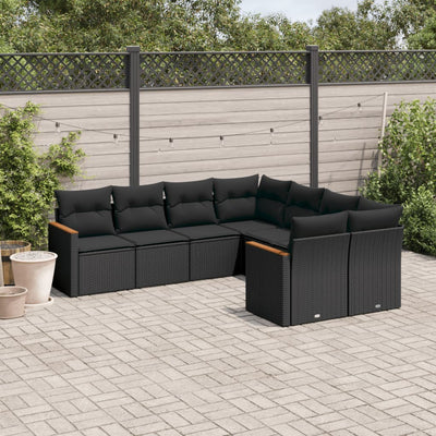 sofasæt til haven 8 dele med hynder polyrattan sort