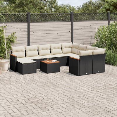 sofasæt til haven 11 dele med hynder polyrattan sort