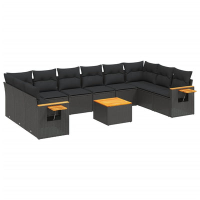sofasæt til haven 11 dele med hynder polyrattan sort