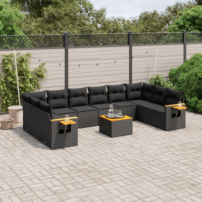 sofasæt til haven 11 dele med hynder polyrattan sort