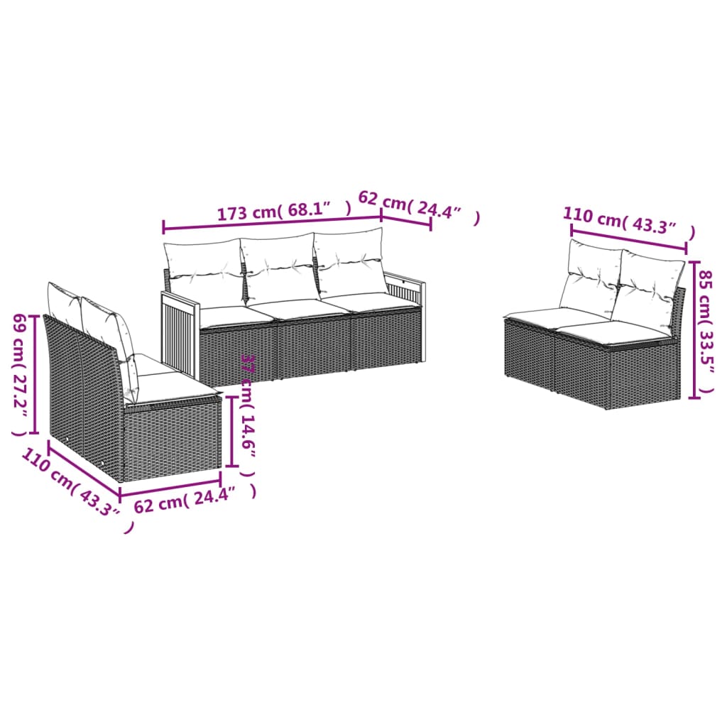 sofasæt til haven 7 dele med hynder polyrattan beige