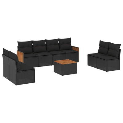 sofasæt til haven 9 dele med hynder polyrattan sort