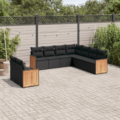 sofasæt til haven 9 dele med hynder polyrattan sort