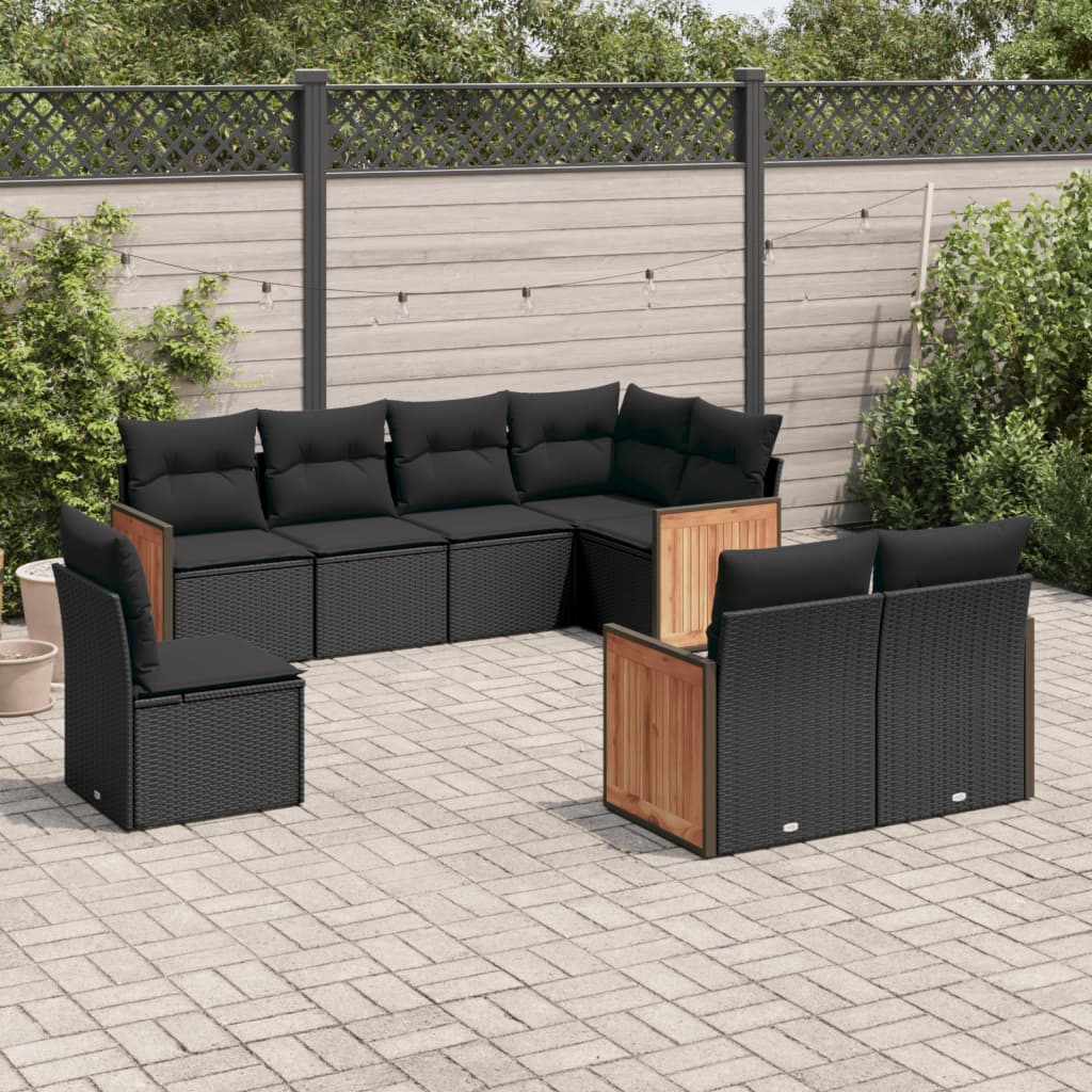 sofasæt til haven 8 dele med hynder polyrattan sort