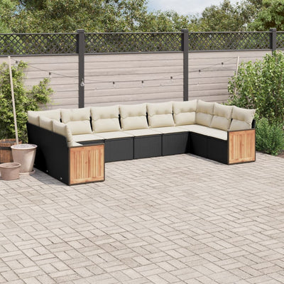 sofasæt til haven 10 dele med hynder polyrattan sort