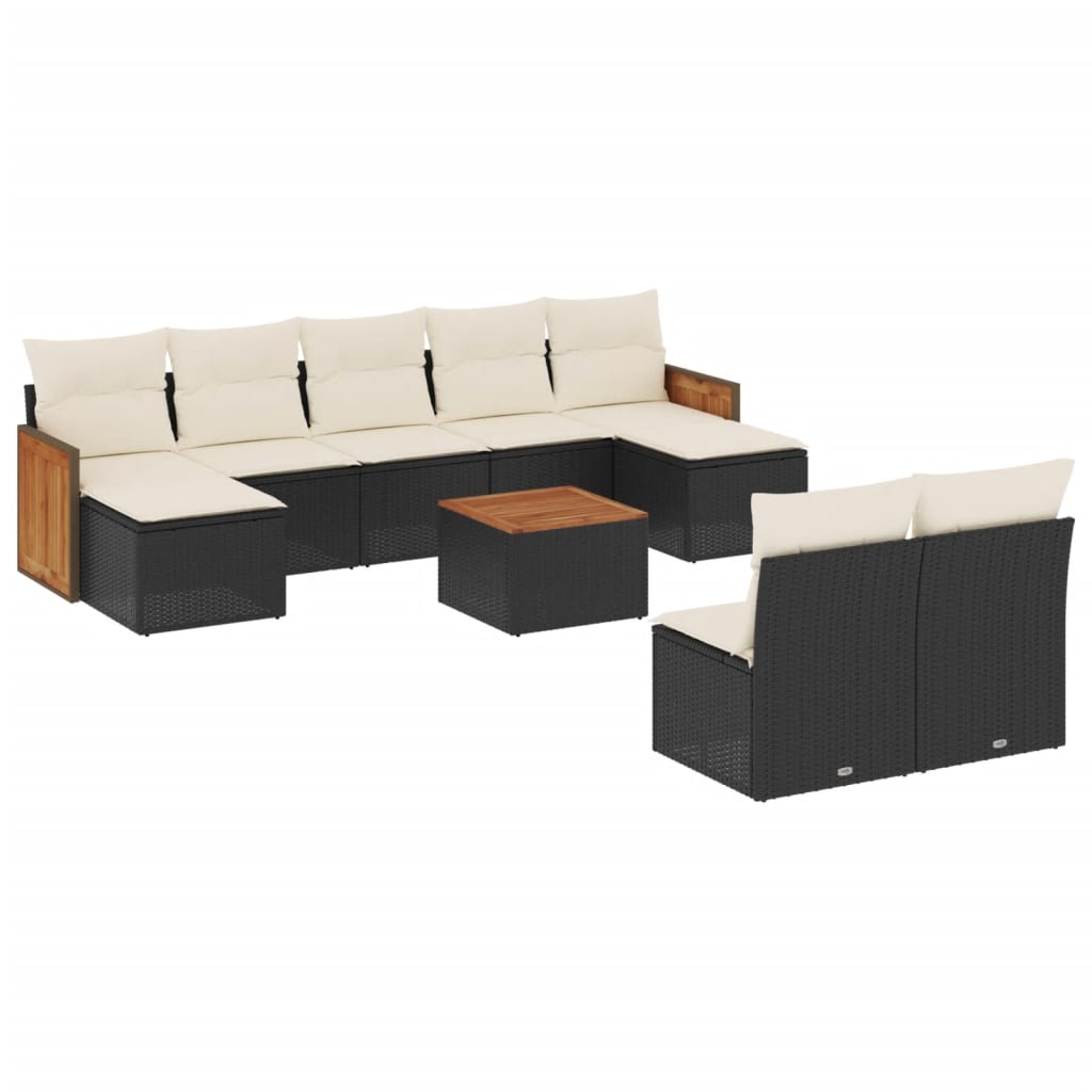 sofasæt til haven 10 dele med hynder polyrattan sort