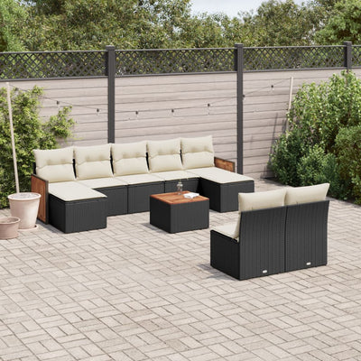 sofasæt til haven 10 dele med hynder polyrattan sort