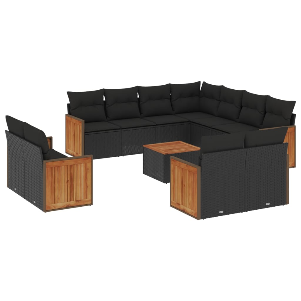 sofasæt til haven 12 dele med hynder polyrattan sort