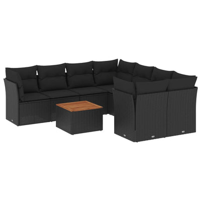 sofasæt til haven 9 dele med hynder polyrattan sort