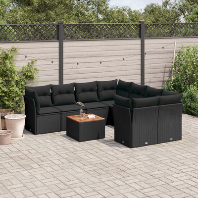 sofasæt til haven 9 dele med hynder polyrattan sort