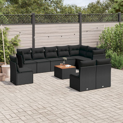 sofasæt til haven 11 dele med hynder polyrattan sort