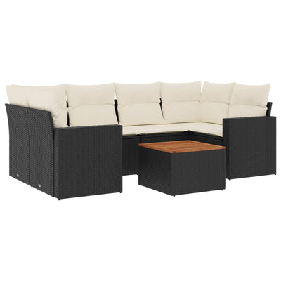 sofasæt til haven 7 dele med hynder polyrattan sort