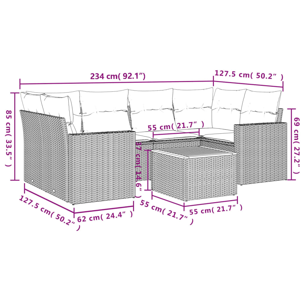 sofasæt til haven 7 dele med hynder polyrattan sort