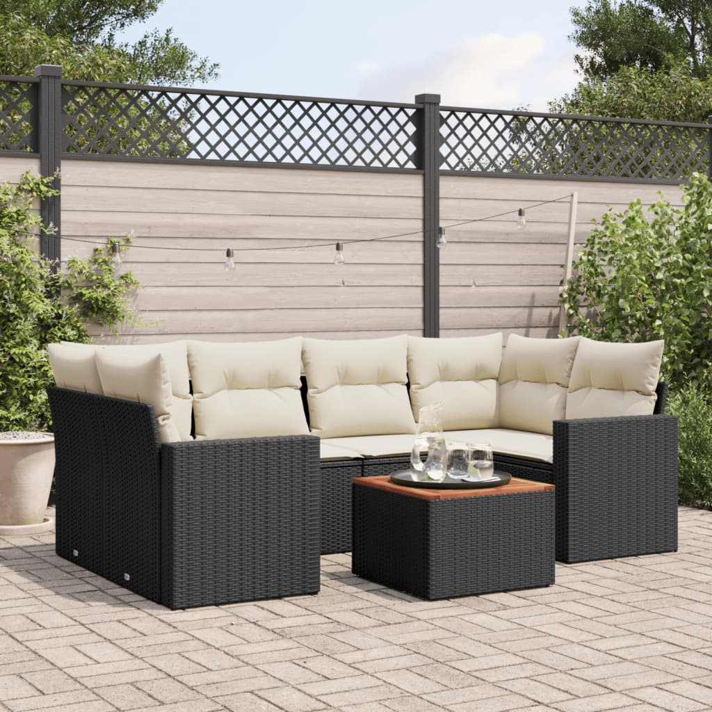 sofasæt til haven 7 dele med hynder polyrattan sort