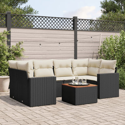 sofasæt til haven 7 dele med hynder polyrattan sort