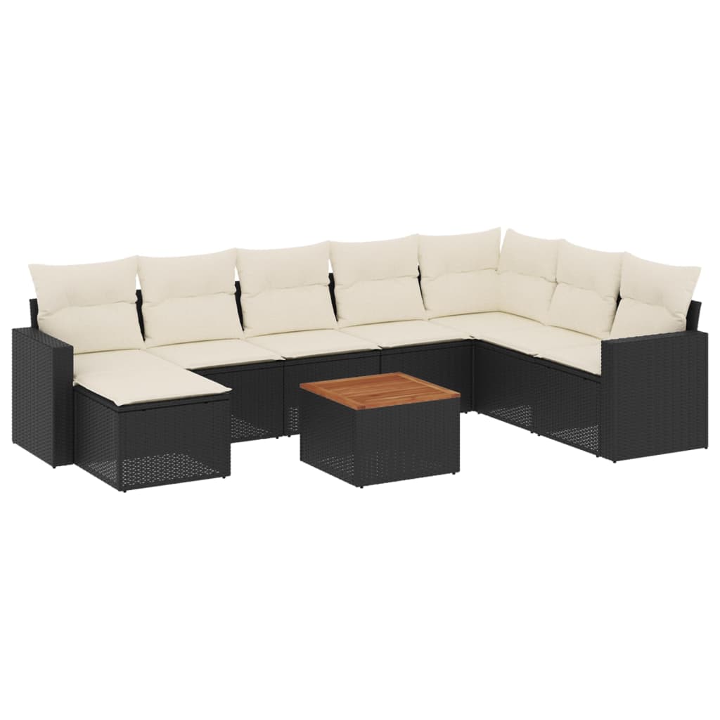 sofasæt til haven 9 dele med hynder polyrattan sort