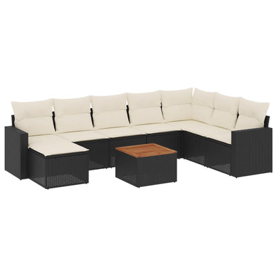 sofasæt til haven 9 dele med hynder polyrattan sort
