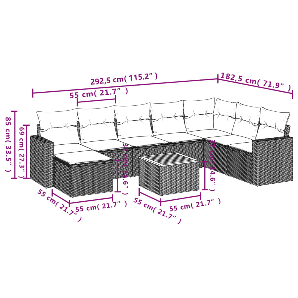 sofasæt til haven 9 dele med hynder polyrattan sort