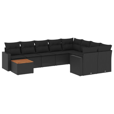 sofasæt til haven 10 dele med hynder polyrattan sort