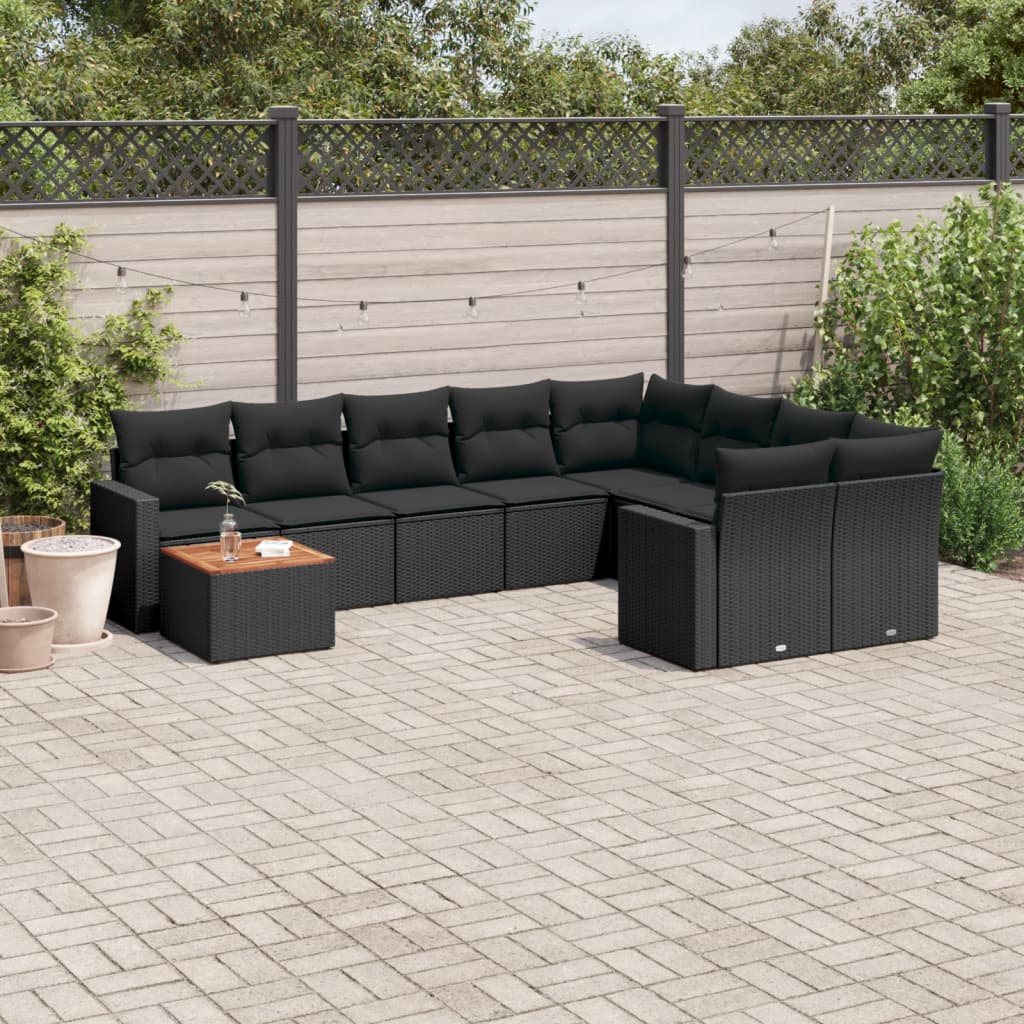 sofasæt til haven 10 dele med hynder polyrattan sort