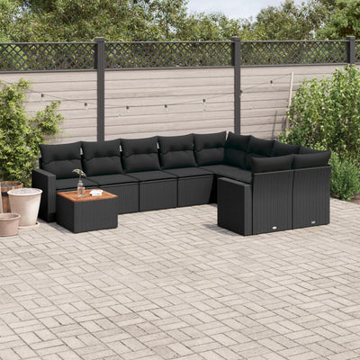 sofasæt til haven 10 dele med hynder polyrattan sort
