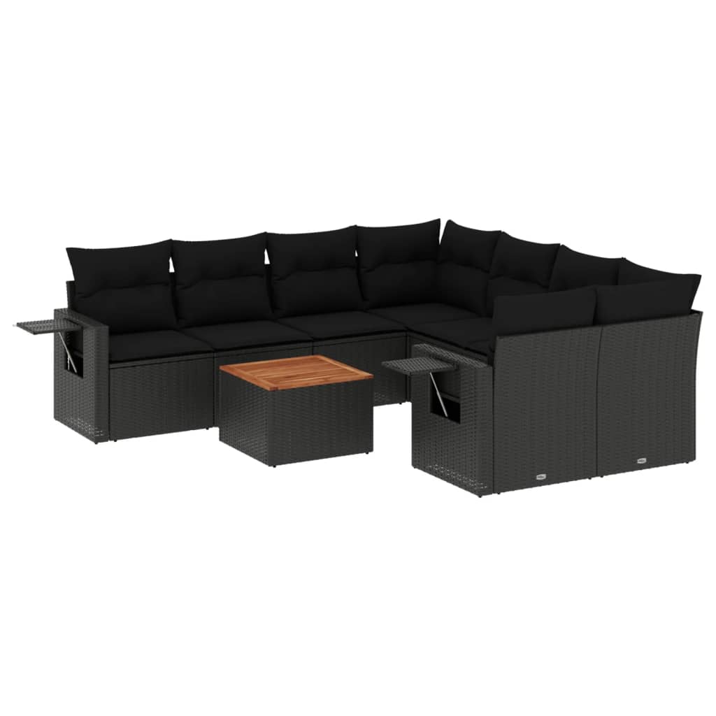 sofasæt til haven 9 dele med hynder polyrattan sort