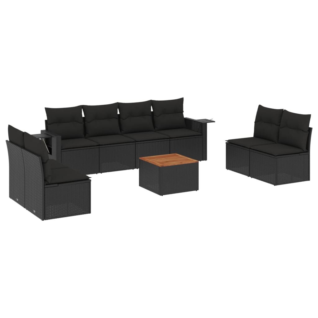 sofasæt til haven 9 dele med hynder polyrattan sort