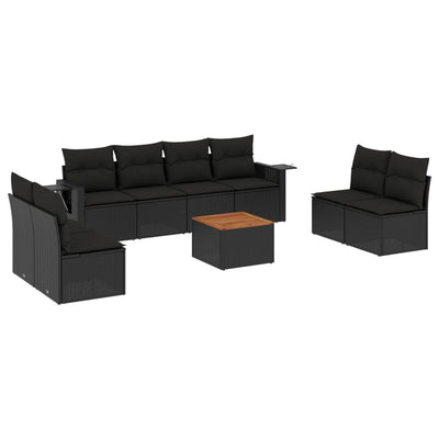 sofasæt til haven 9 dele med hynder polyrattan sort