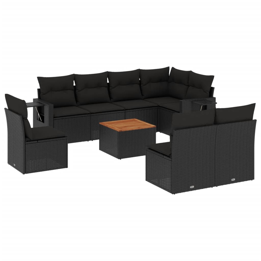 sofasæt til haven 9 dele med hynder polyrattan sort