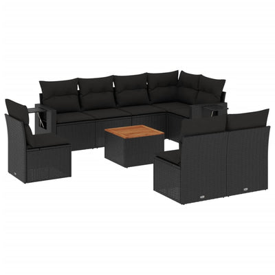 sofasæt til haven 9 dele med hynder polyrattan sort