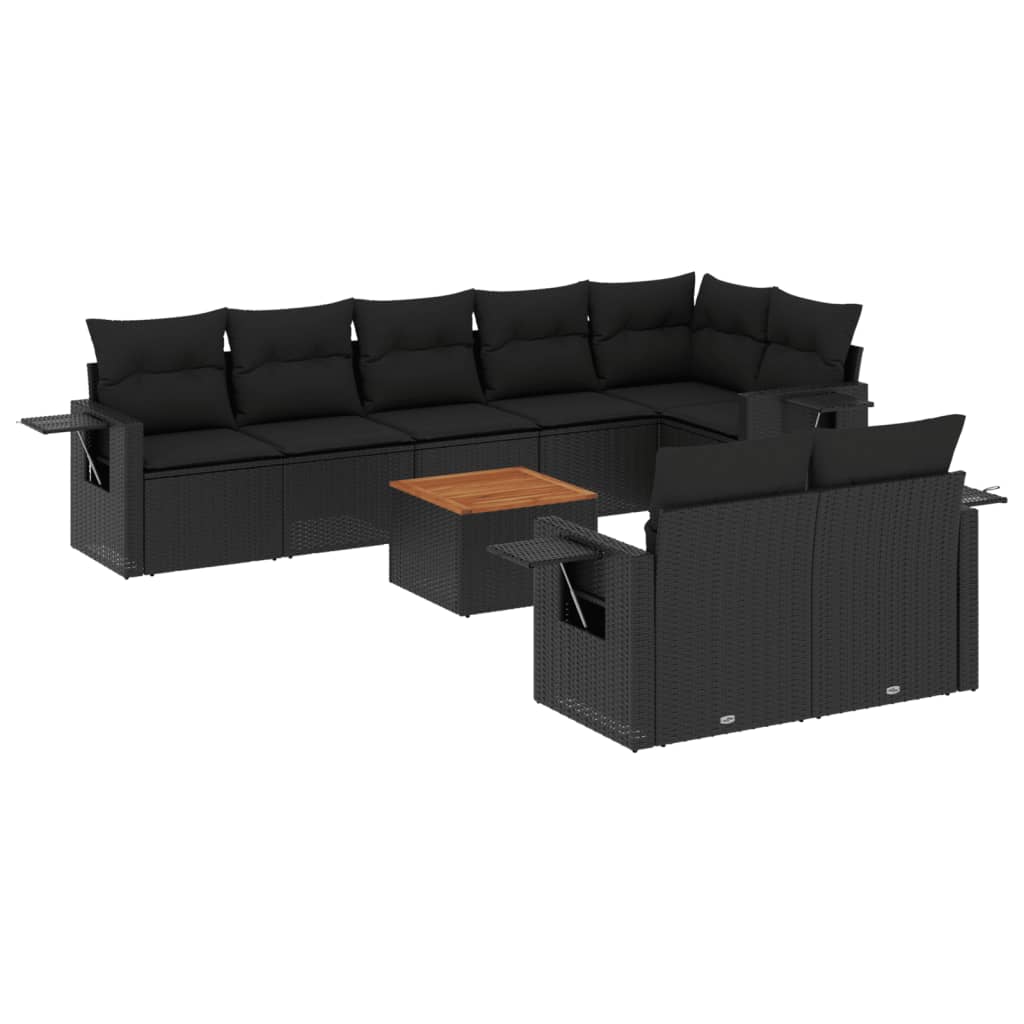 sofasæt til haven 9 dele med hynder polyrattan sort