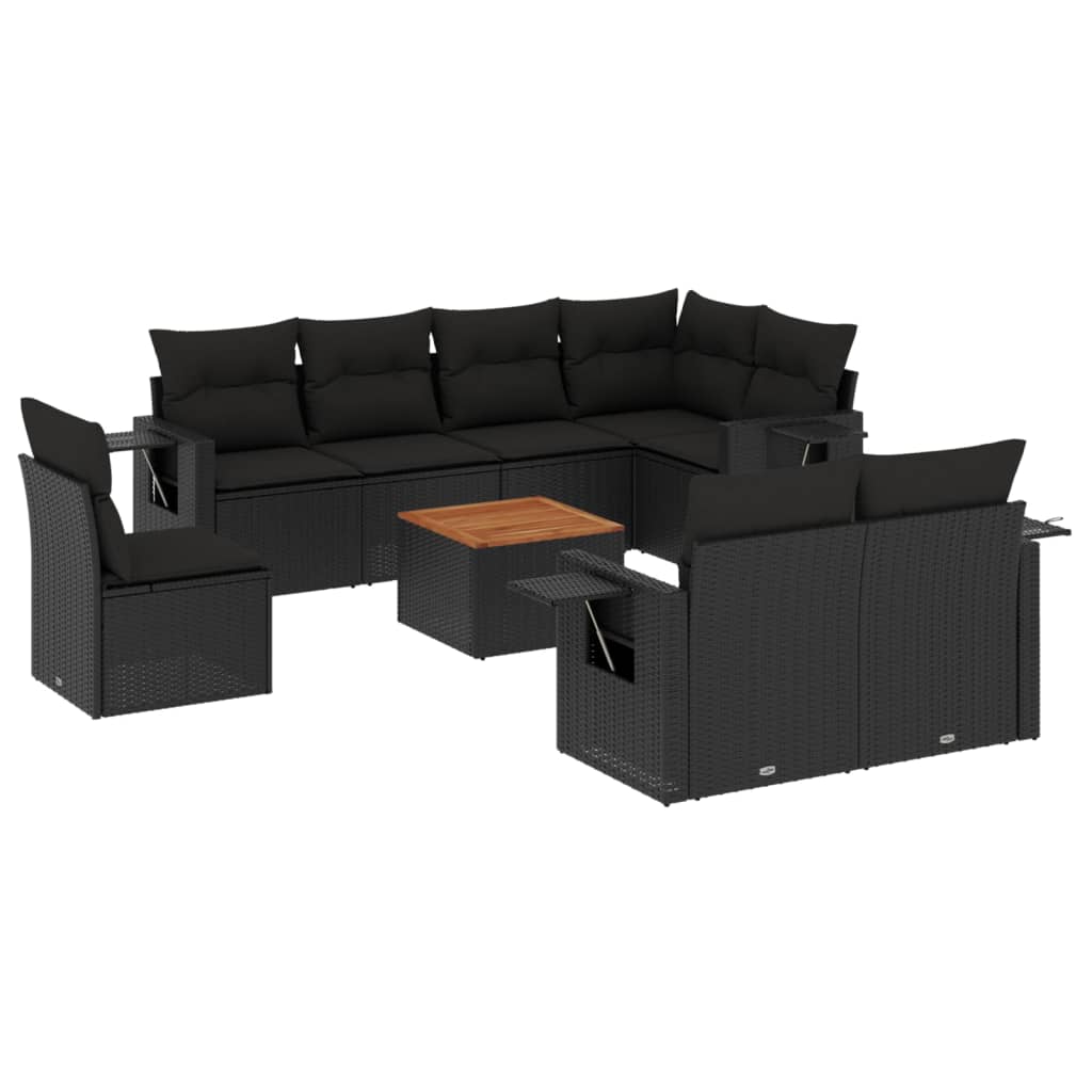 sofasæt til haven 9 dele med hynder polyrattan sort