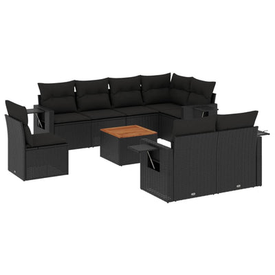 sofasæt til haven 9 dele med hynder polyrattan sort