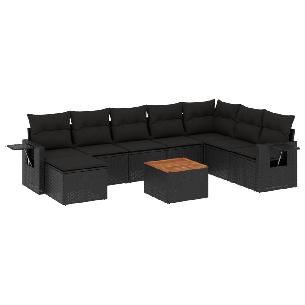 sofasæt til haven 9 dele med hynder polyrattan sort