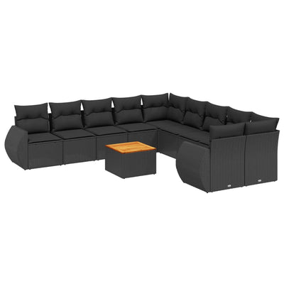 sofasæt til haven 11 dele med hynder polyrattan sort