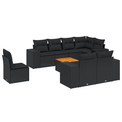 sofasæt til haven 9 dele med hynder polyrattan sort