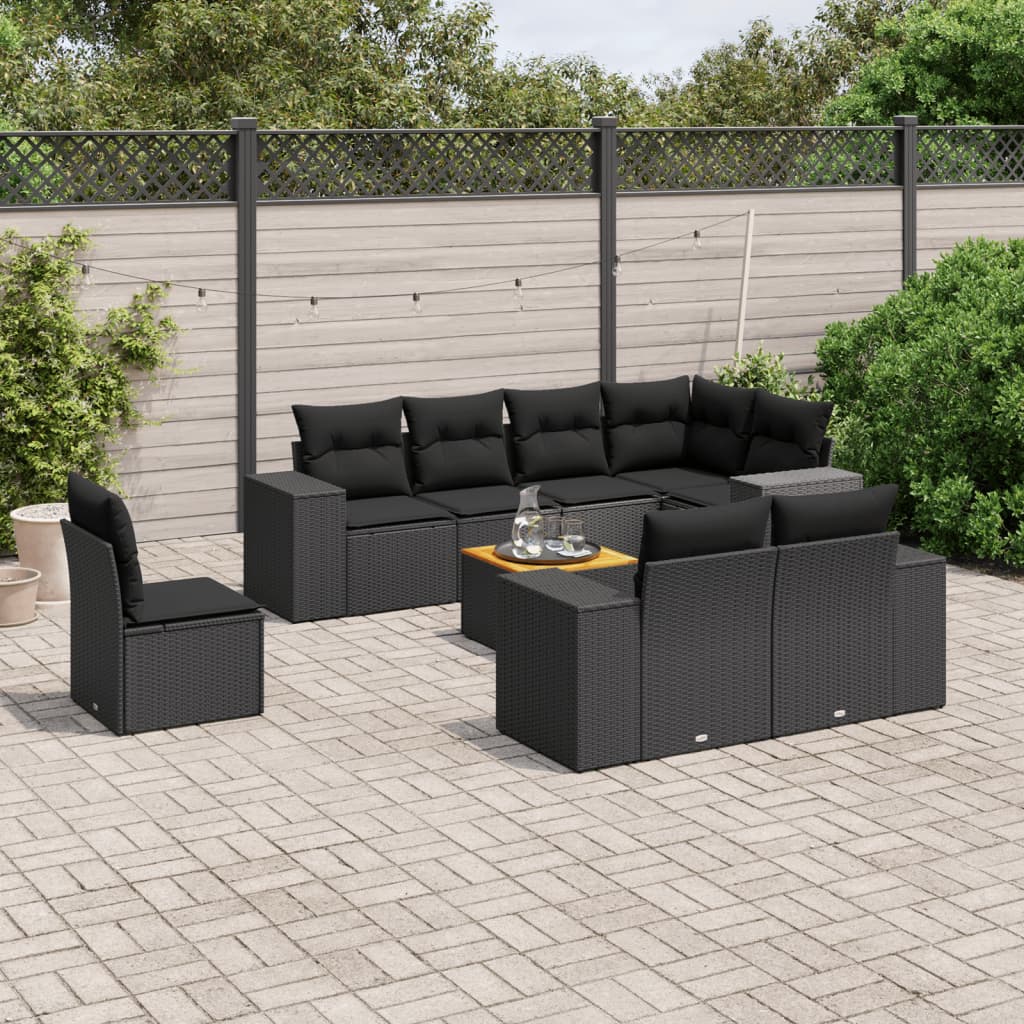 sofasæt til haven 9 dele med hynder polyrattan sort