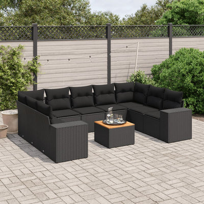 sofasæt til haven 10 dele med hynder polyrattan sort