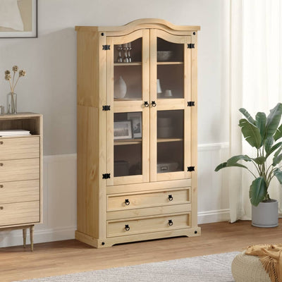 glasskab Corona 99x43x187 cm massivt fyrretræ