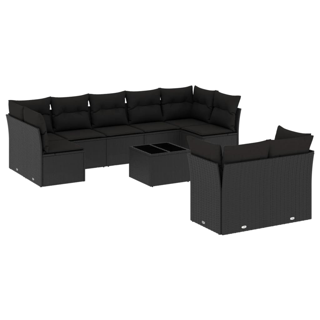 sofasæt til haven 10 dele med hynder polyrattan sort
